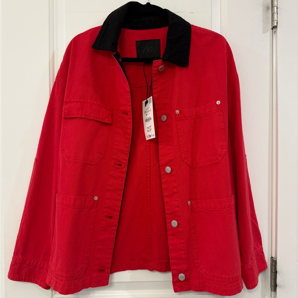 Zara Vibrant Red Jacket with Silver Buttons